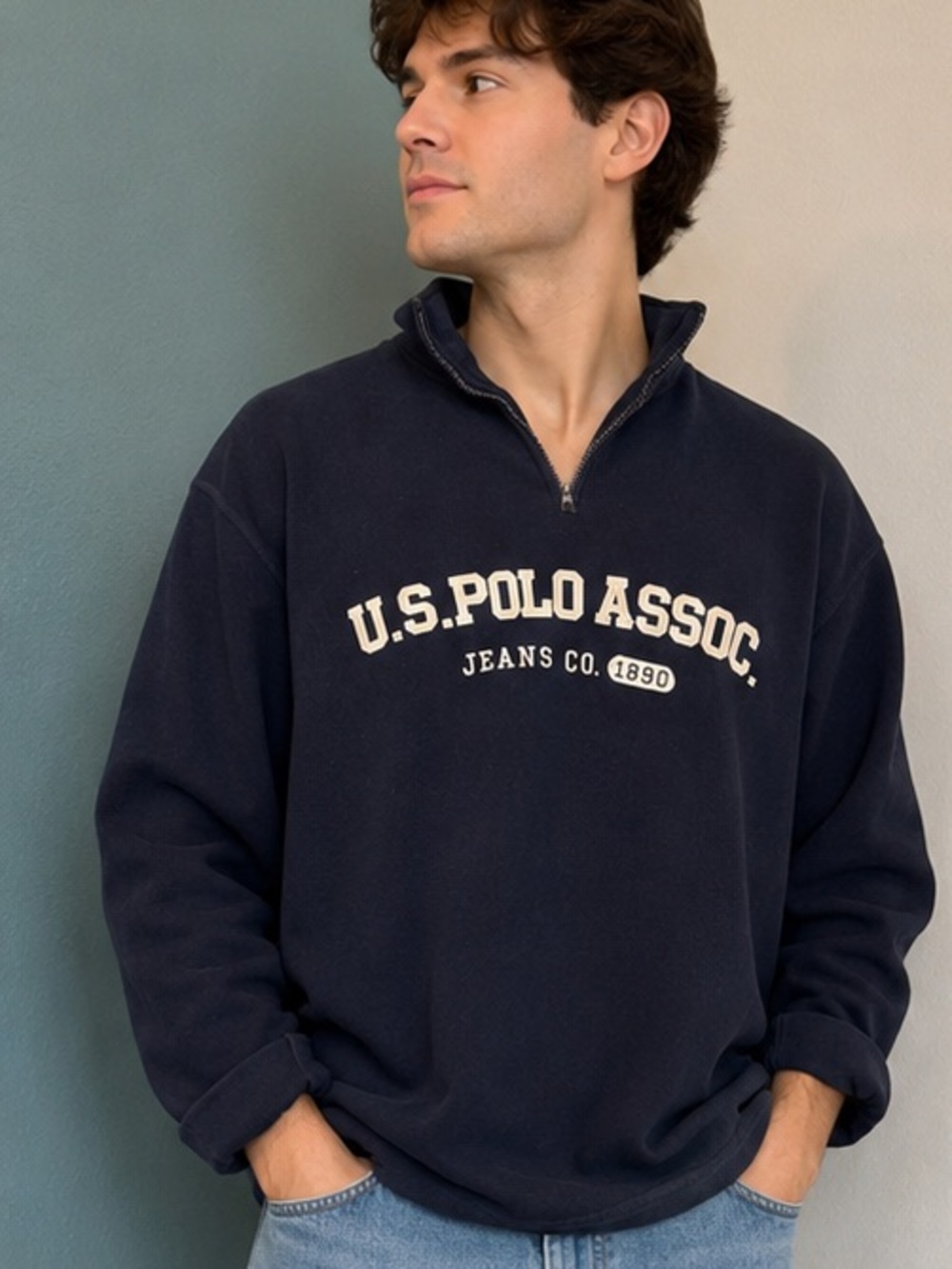 Y2K U.S. Polo Assn. Jeans Co. Navy Quarter-Zip Fleece Pullover Men’s XL